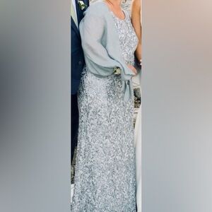 Alex Evenings Ice Blue Sequin women’s dress Gown size 16 with added belt